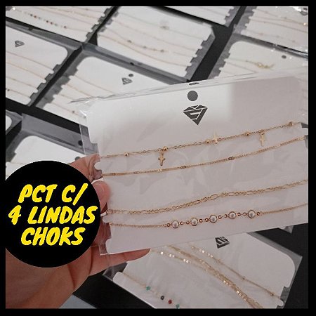 Kit 4 Gargantilha Choker de Luxo Colar Dourado Acompanha os pingentes Bem Variados Fashion Top