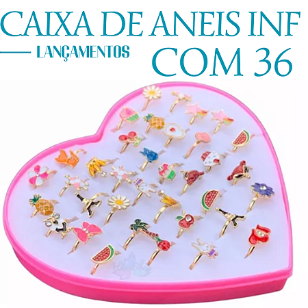 Conjunto de 12 Anéis Infantis Ajustáveis de Liga para Bebê Menina Modinha