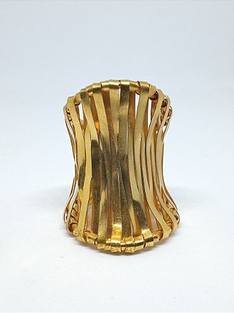 Anel ajustavel dourado largo grande - La Grille 3cm