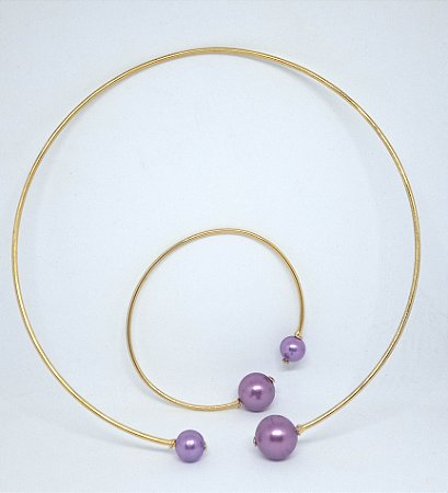 Conjunto colar Shoker e Pulseira - Dourado / lilás metálico