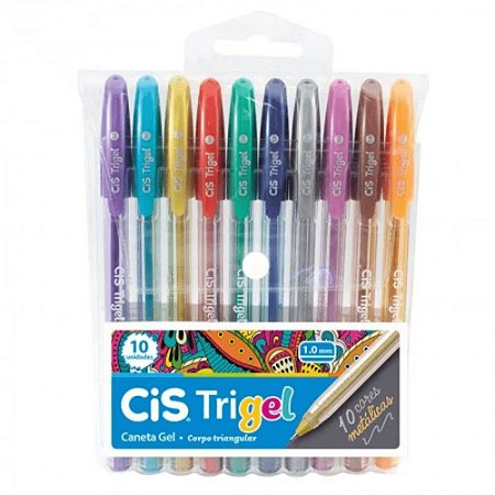 Caneta gel Cis Trigel 1,0mm - Estojo com 10 cores Metálicas