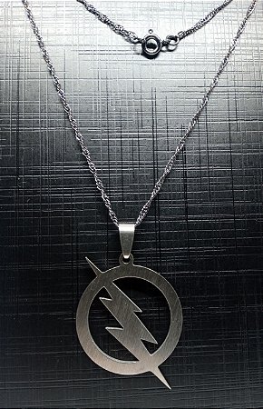 Colar Banhado a Ródio Preto com Pingente Logo Flash - DC Comics (60cm)
