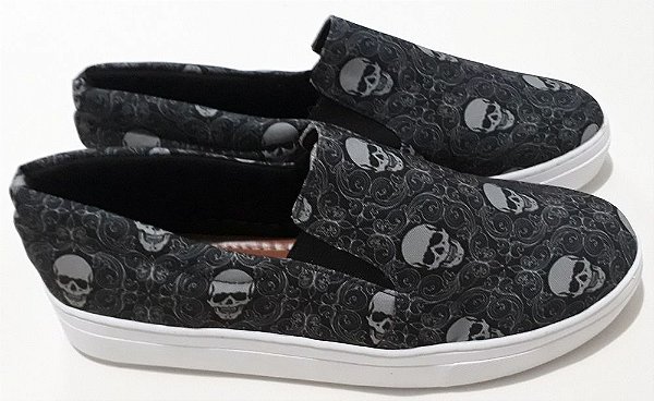 Tênis Slip On Caveira Arabesco Unissex Tamanhos 33 ao 43.