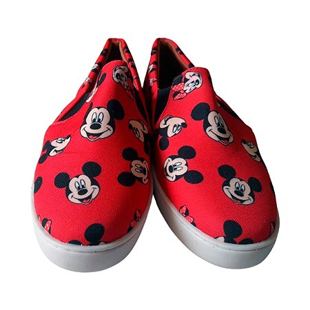 Tênis Slip On Mickey Mouse Cabecinhas Vermelho Sapato Feminino e Masculino - Tam. 33 ao 43.