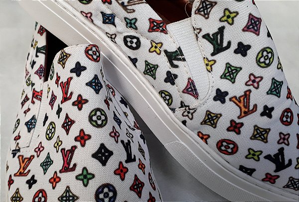Tênis Slip On Louis Vitton Colorido F. Branco a Pronta Entrega.