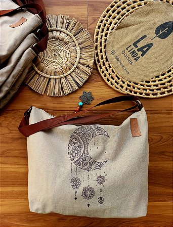 Bolsa Ombro/lateral Linho 100% (ESTAMPA LUA)