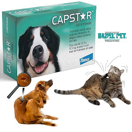Capstar 57mg - Antipulgas sarnicida carrapaticida para cães e gatos de 11,5kg á 57kg