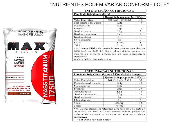 Combo 3x Hipercalórico Mass Titanium 17500 3kg Max Titanium - Armazem do  Corpo