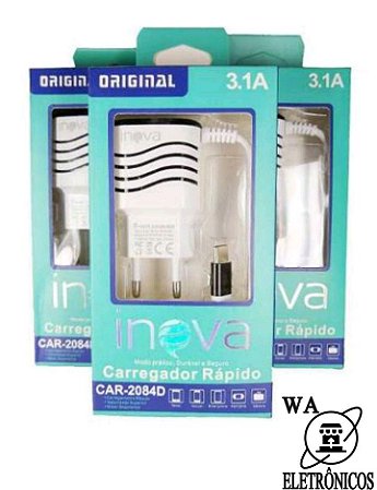 Carregador V8 Inova Original  + 2 usb Saída 3.1a