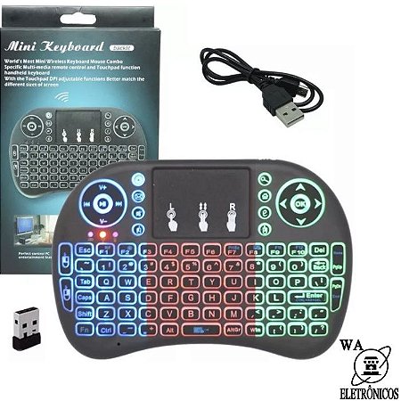 Mini teclado iluminado QWERTY Touchpad Sem Fio