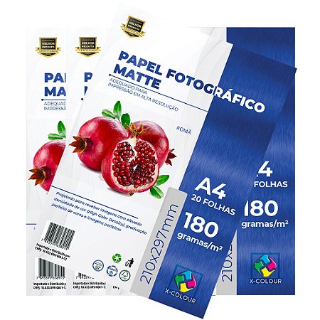 Papel Foto Matte Fosco X-colour 180g A4 Prova D'água 20 Folhas