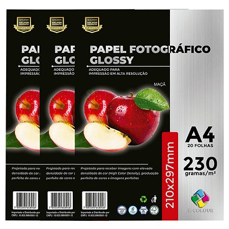 Papel A4 Fotográfico 230g X-Colour Auto Brilho - Kit com 900 Folhas