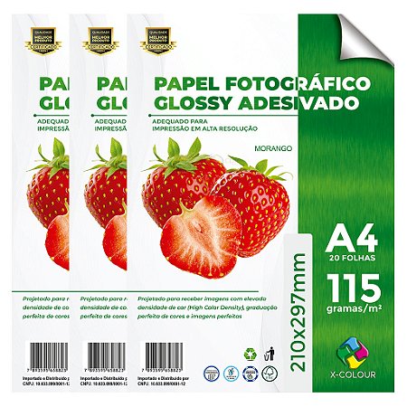 Papel Adesivo A4 Fotográfico 115g X-Colour - 400 Folhas