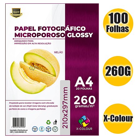 Papel Fotográfico Microporoso Glossy 260g - X-Colour - Pacote 100 folhas
