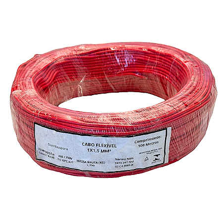 Cabo Flexível 1x1,5 mm 100 Metros 750v Vermelho
