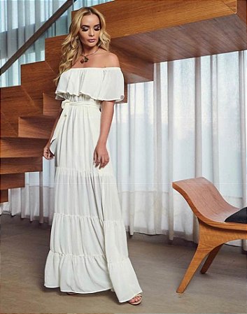 vestido longo ombro a ombro branco