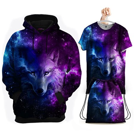 KIT Moletom Lobo Galáxia - Grátis Camisa e Bolsa - Pvana é uma Marca Especializada em Moda Outono e Inverno