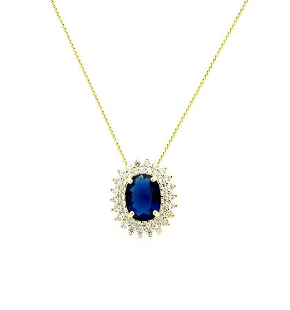 Colar Oval Safira Cravejado *Semi Jóia