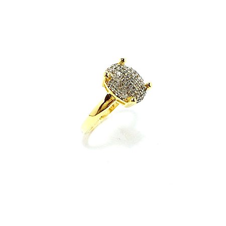 Anel Cravejado Solitário Oval Folheado a Ouro 18k