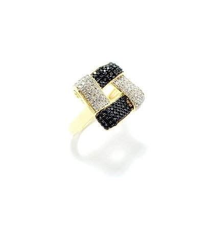 Anel Cravejado Quadrado Folheado a Ouro 18k