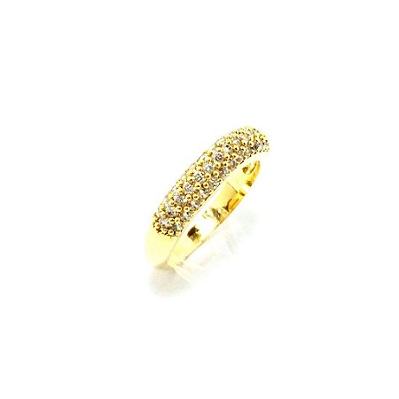 Anel Cravejado Meia Aliança Folheado a Ouro 18k