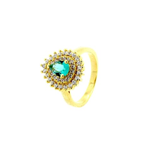 Anel Cravejado Gota Folheado a Ouro 18k