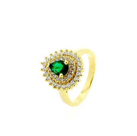 Anel Cravejado Gota Folheado a Ouro 18k