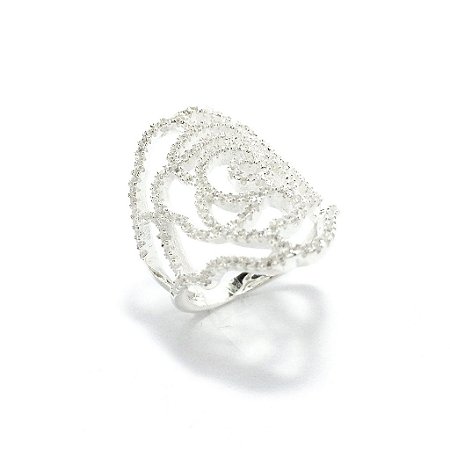 Anel Cravejado Flor Prata 925