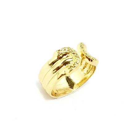 Anel Cravejado Chapeado Folheado a Ouro 18k