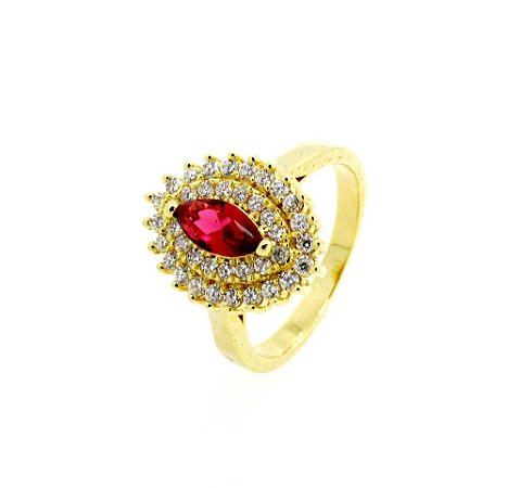 Anel Cravejado Navete Folheado a Ouro 18k