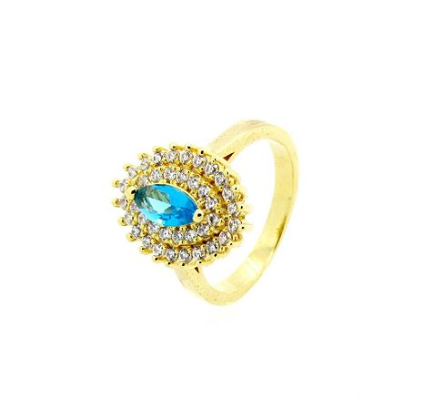 Anel Cravejado Navete Folheado a Ouro 18k