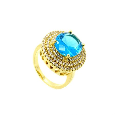 Anel Cravejado Pedra Oval Folheado a Ouro 18k