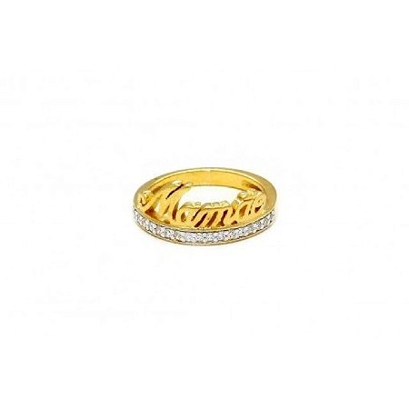 Anel Cravejado Mamãe Folheado a Ouro 18k