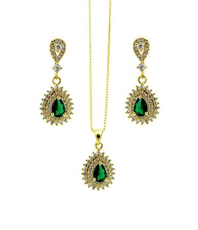 Conjunto Gota Esmeralda *Semi Jóia