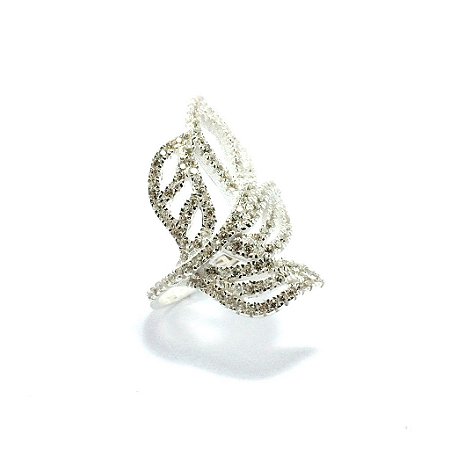 Anel Cravejado Folhas Prata 925