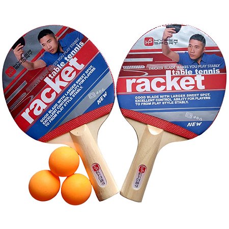 Kit 2 Raquetes + 3Bolas Tenis de mesa Ping Pong PretoVermelho