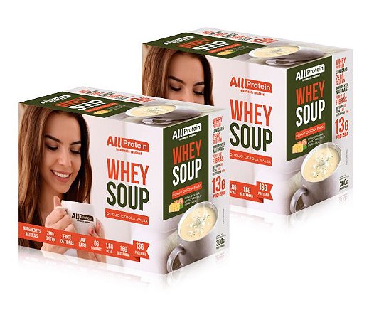 2 Caixas de Whey Soup Queijo, Cebola e Salsa All Protein 24 unidades de 25g - 600g
