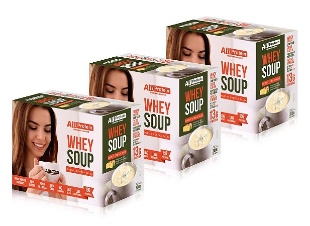 3 Caixas de Whey Soup Queijo, Cebola e Salsa All Protein 36 unidades de 25g - 900g
