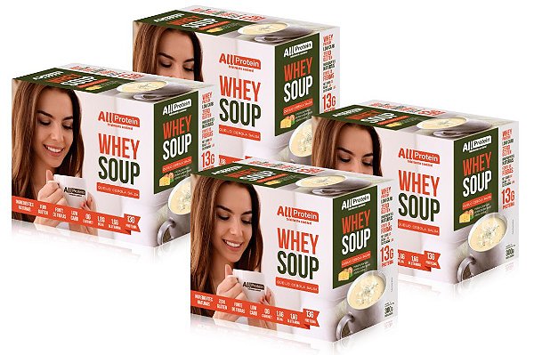 4 Caixas de Whey Soup Queijo, Cebola e Salsa All Protein 48 unidades de 25g - 1200g