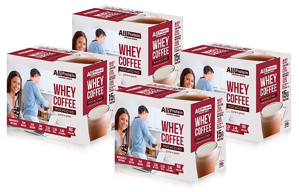 4 Caixas de Whey Coffee Zero Lactose  Mocaccino All Protein - 48 unidades de 25g - 1200g