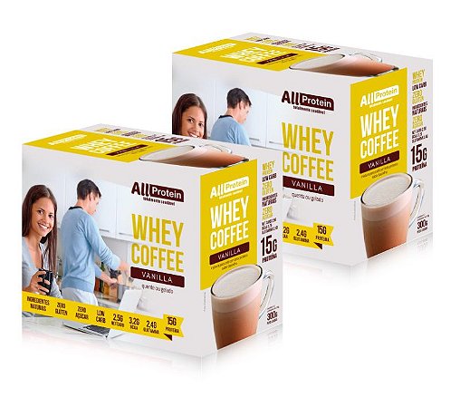 2 Caixas de Whey Coffee Zero Lactose Vanilla All Protein - 24 unidades de 25g - 600g