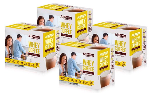 4 Caixas de Whey Coffee zero lactose Vanilla All Protein - 48 unidades de 25g - 1200g