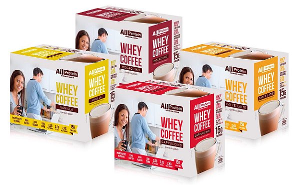 4 Caixas de Whey Coffee Zero Lactose um de cada sabor All Protein - 48 unidades de 25g - 1200g