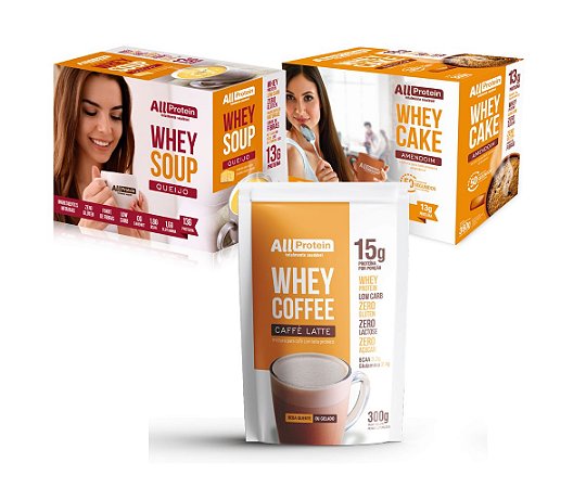 COMBO - 1 Caixa de Soup Queijo 300g + 1 Caixa de Cake Amendoim 360g + 1 Pacote de Coffee zero lactose Cafe Latte 300g