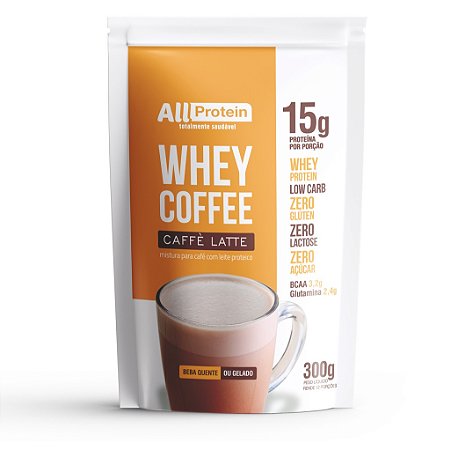 1 Pacote de Whey Coffee Zero Lactose Café Latte 300g (12 doses) - All Protein