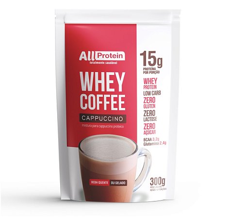 1 Pacote de Whey Coffee Zero Lactose Cappuccino 300g (12 doses) - All Protein