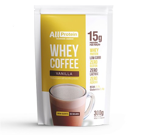 1 Pacote de Whey Coffee Zero Lactose Vanilla 300g (12 doses) - All Protein