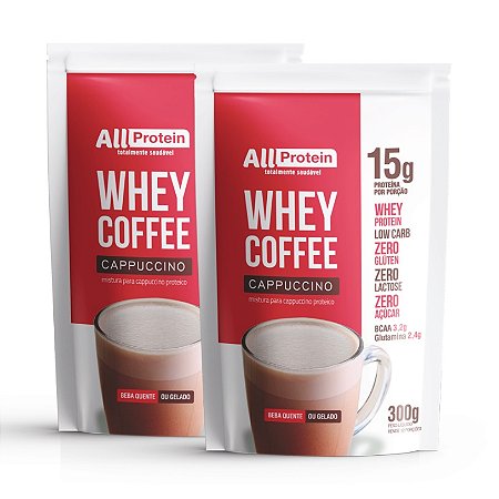 2 Pacotes de Whey Coffee Zero Lactose Cappuccino 600g (24 doses) - All Protein