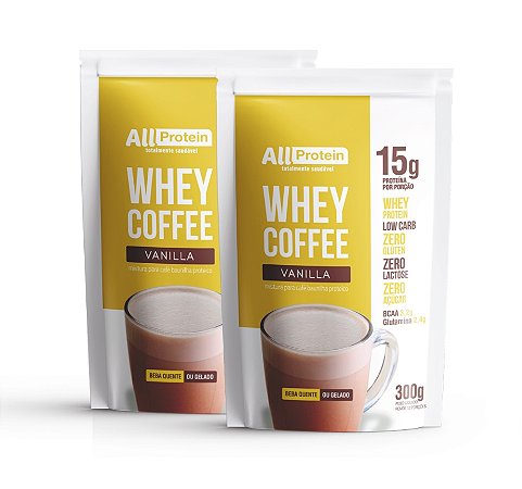 2 Pacotes de Whey Coffee Zero Lactose Vanilla 600g (24 doses) - All Protein