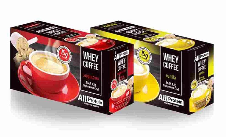 Whey Coffee 1 caixa de cappuccino e 1 caixa de vanilla - All Protein (50 doses) - 1250g